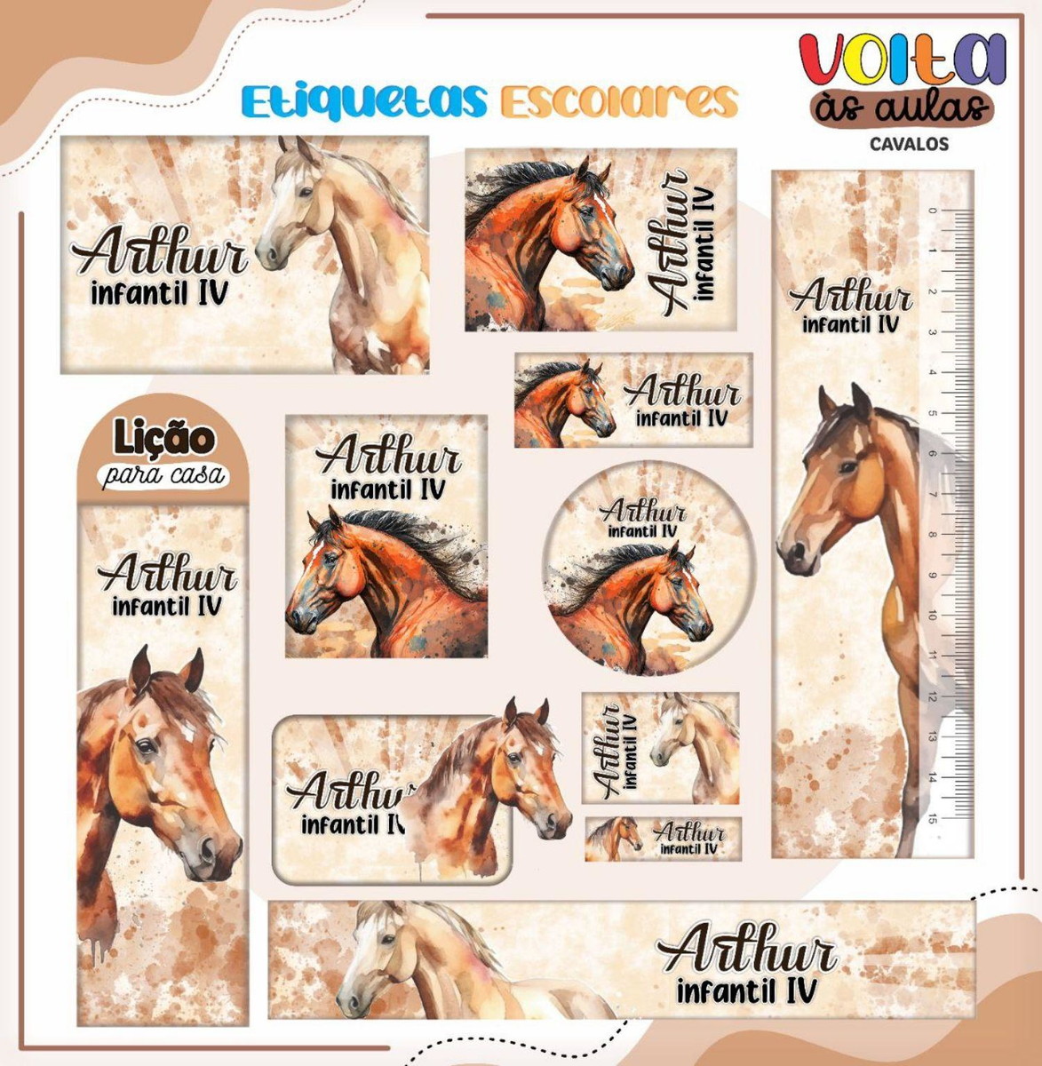 Arquivo de Corte Etiqueta Escolar Tema Cavalos #16851
