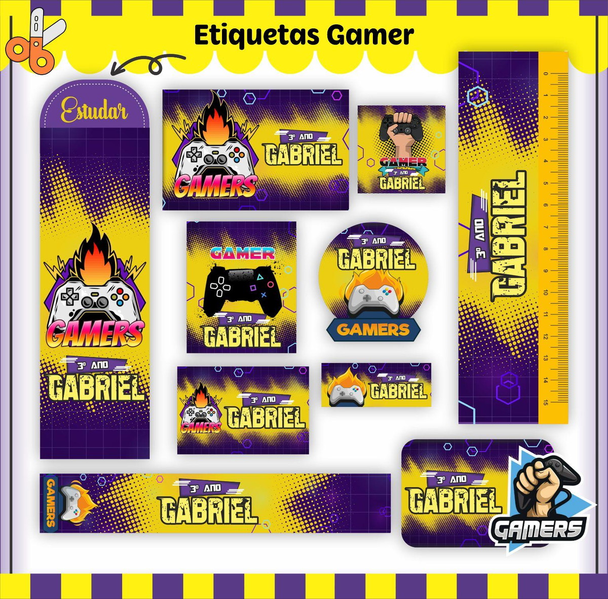 Arquivo de Corte Etiqueta Escolar Tema Gamer 2023 #15649