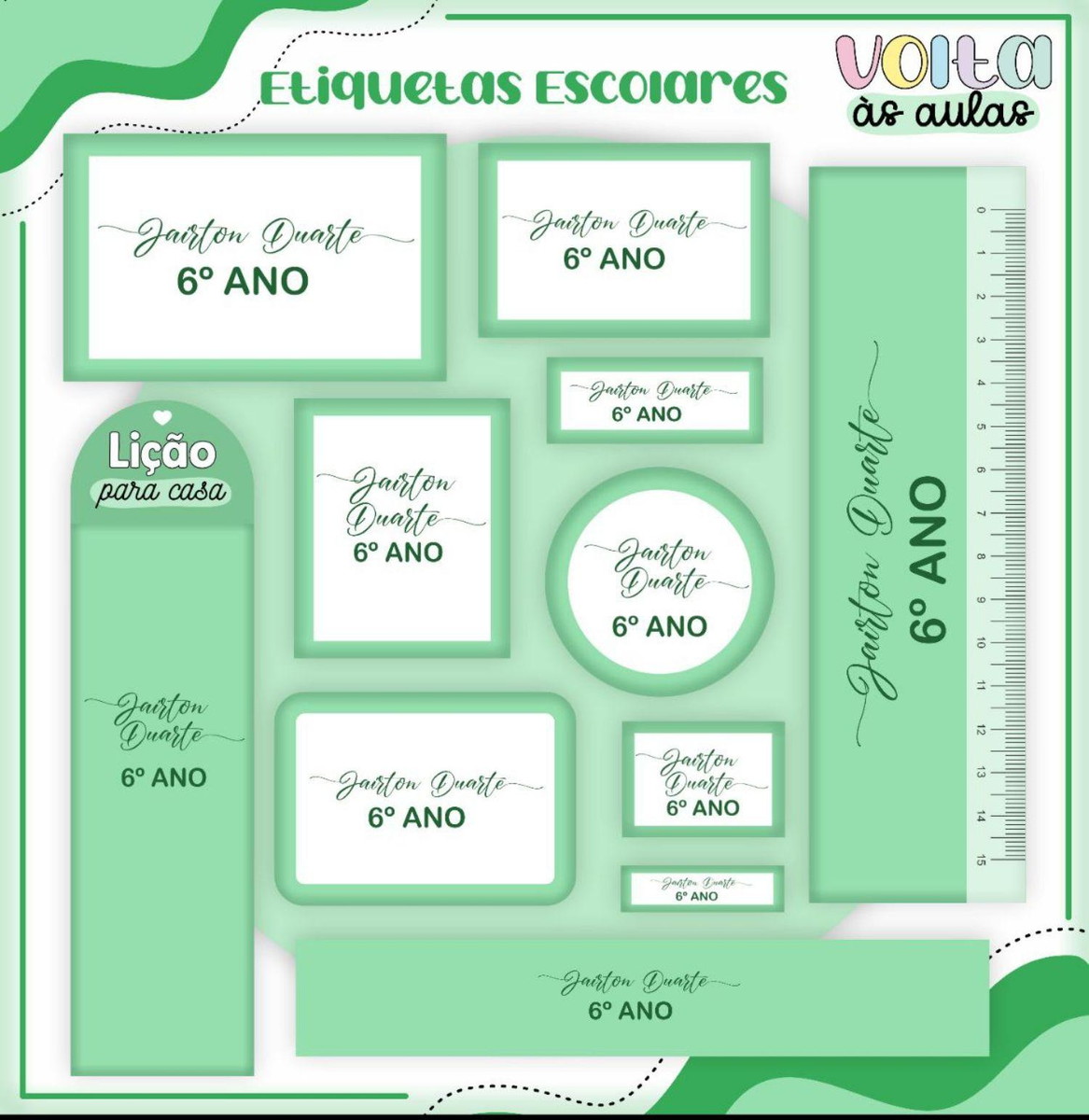 Arquivo de Corte Etiqueta Escolar Tema Neutro Verde #16847