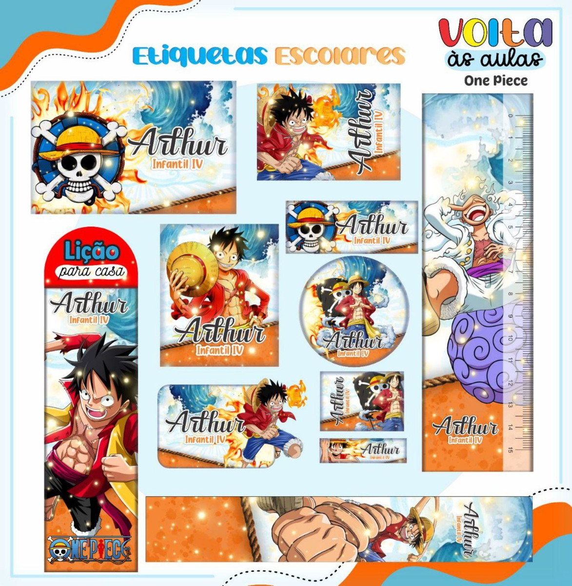 Arquivo de Corte Etiqueta Escolar Tema One Piece #16852