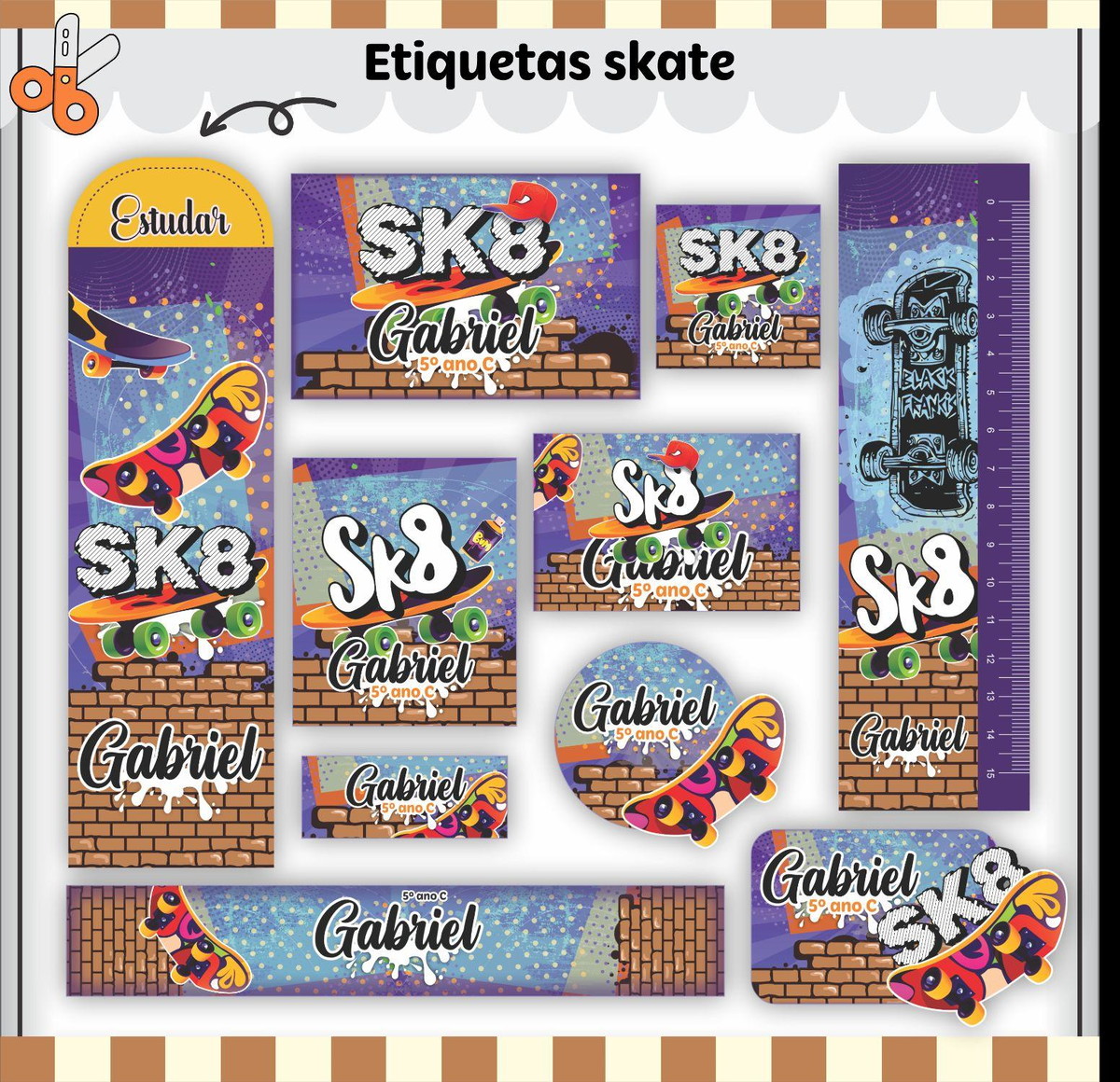 Arquivo de Corte Kit Completo Escolar Tema Skate 2023 #15648 - Imagem 3