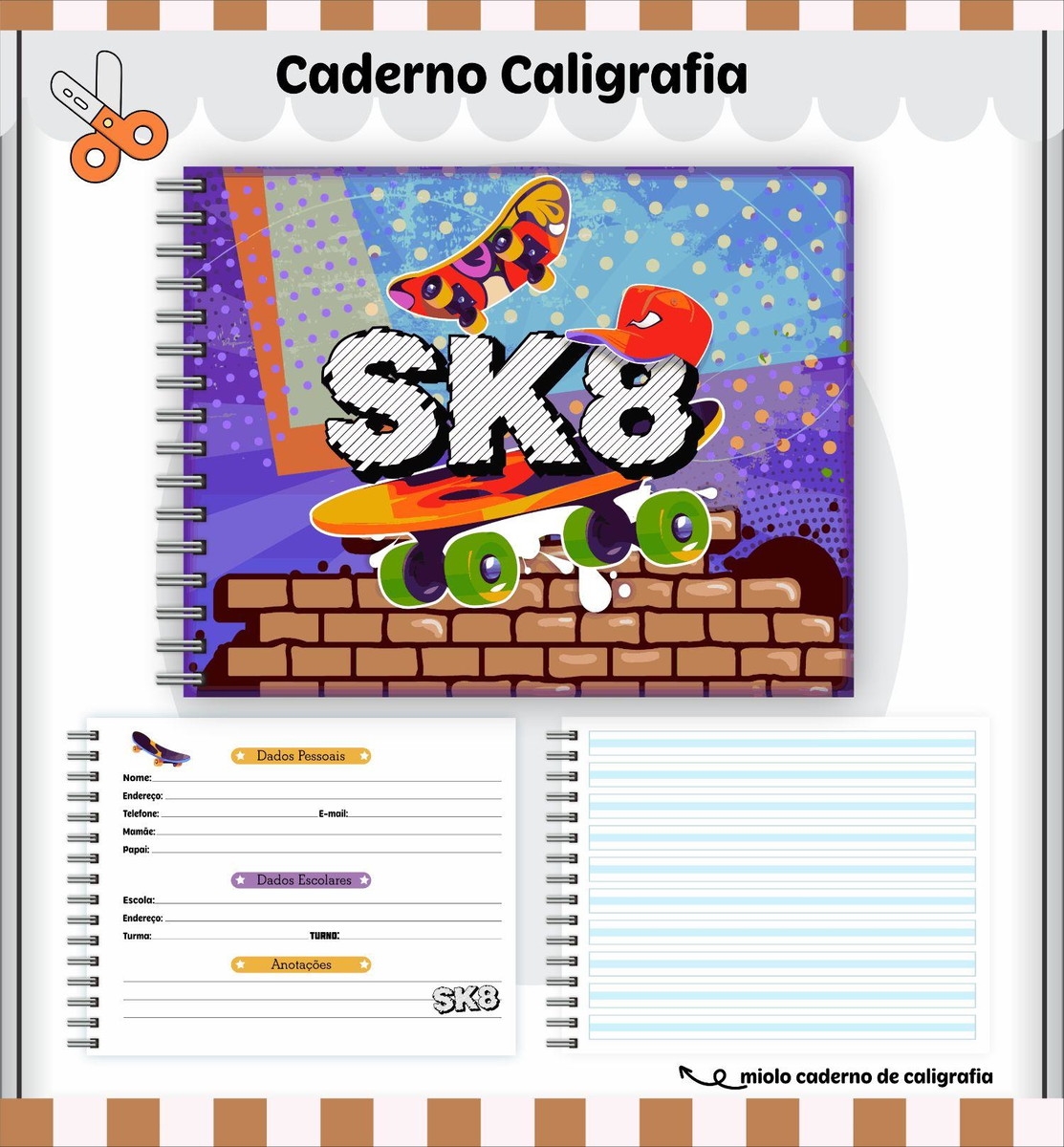 Arquivo de Corte Kit Completo Escolar Tema Skate 2023 #15648 - Imagem 2