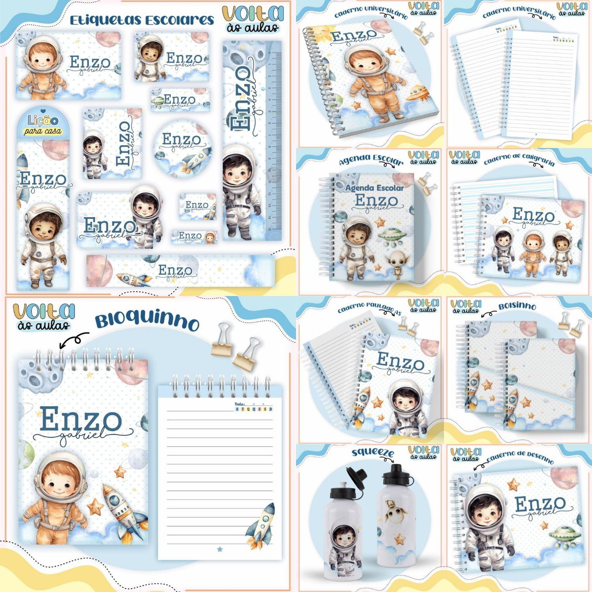 Arquivo de Corte Kit Escolar Completo Tema Astronauta #16880