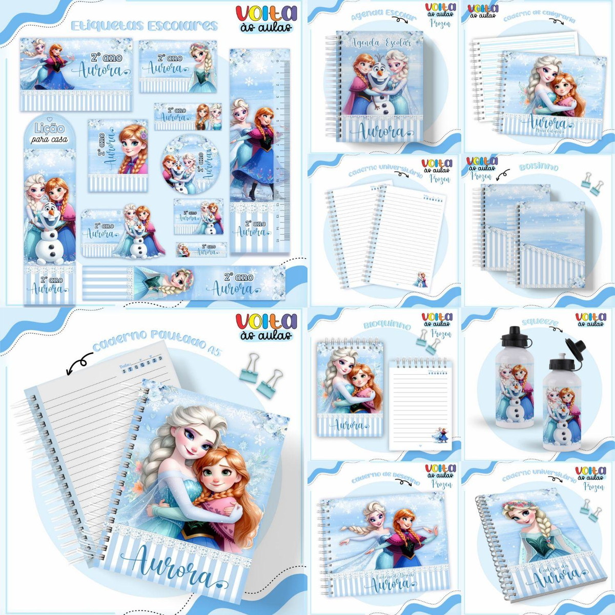 Arquivo de Corte Kit Escolar Completo Tema Frozen #16876