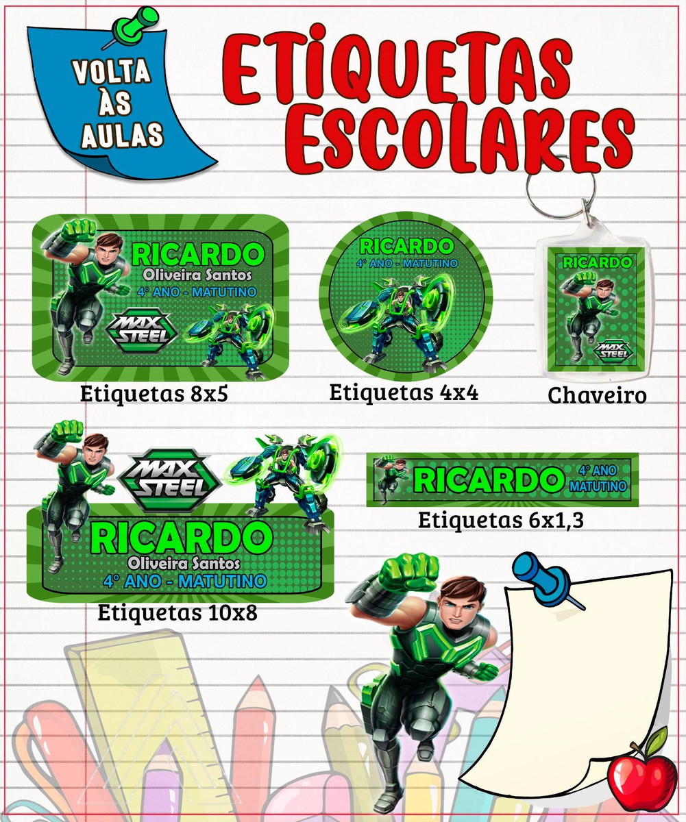 Arquivo de Corte Kit Etiqueta Escolar Max Steel 2023 #15692