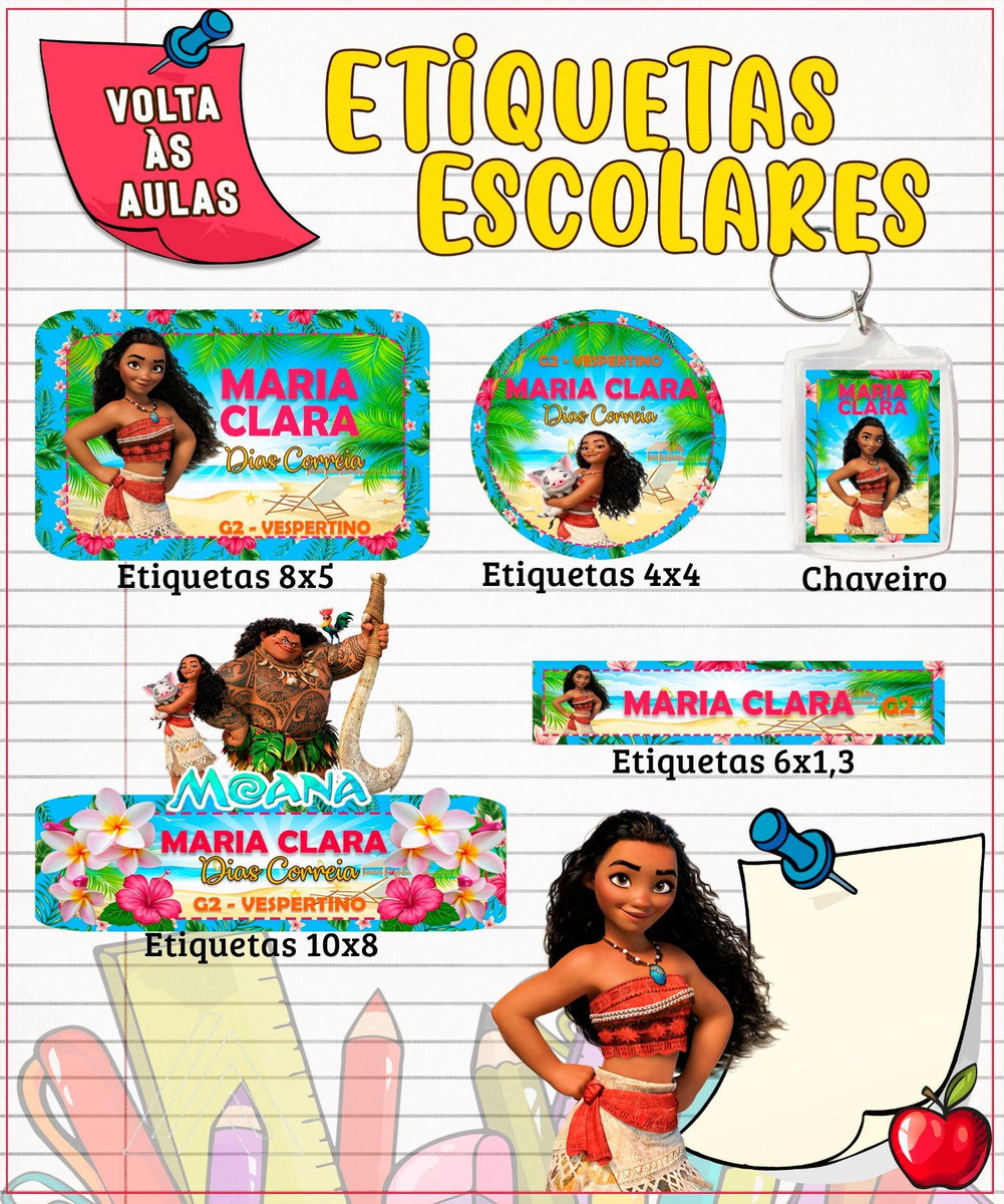 Arquivo de Corte Kit Etiqueta Escolar Moana 2023 #15694