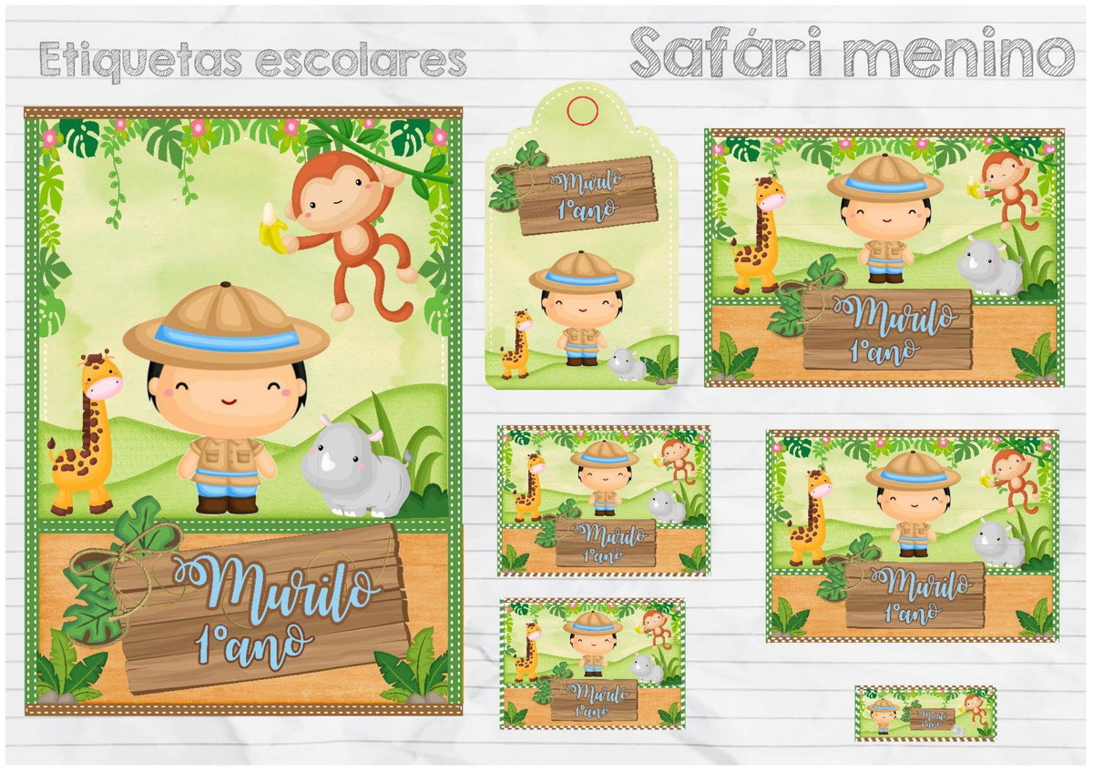 Arquivo de Corte Kit Etiqueta Escolar Safari #15736