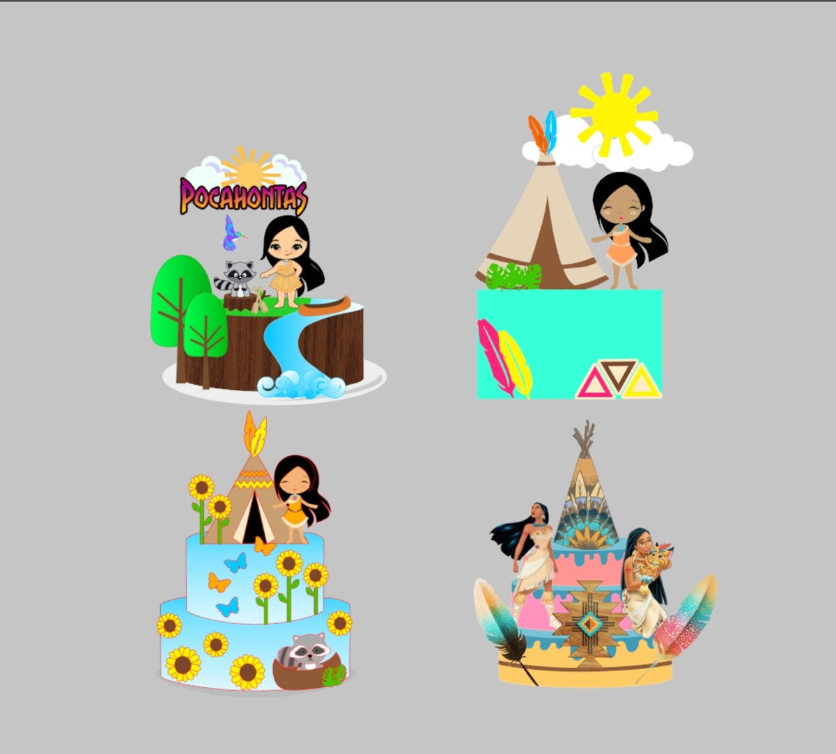 Arquivo de Corte Combo 4 Topos Pocahontas - Imagem 2