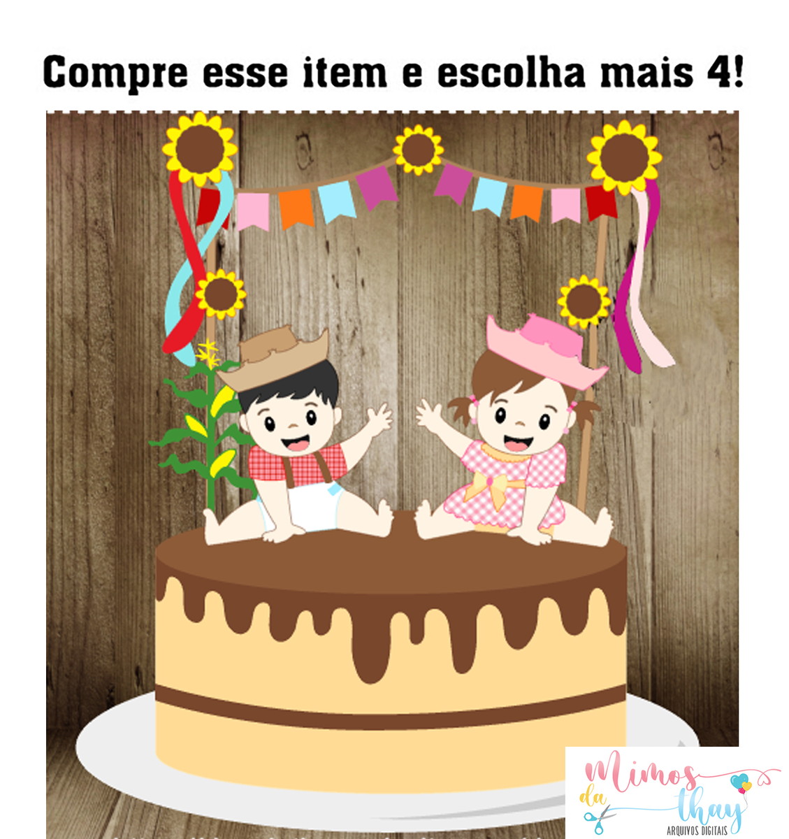 KIT C/ 5 ARQUIVO DE CORTE: TOPO DE BOLO ARRAIÁ BABY 001