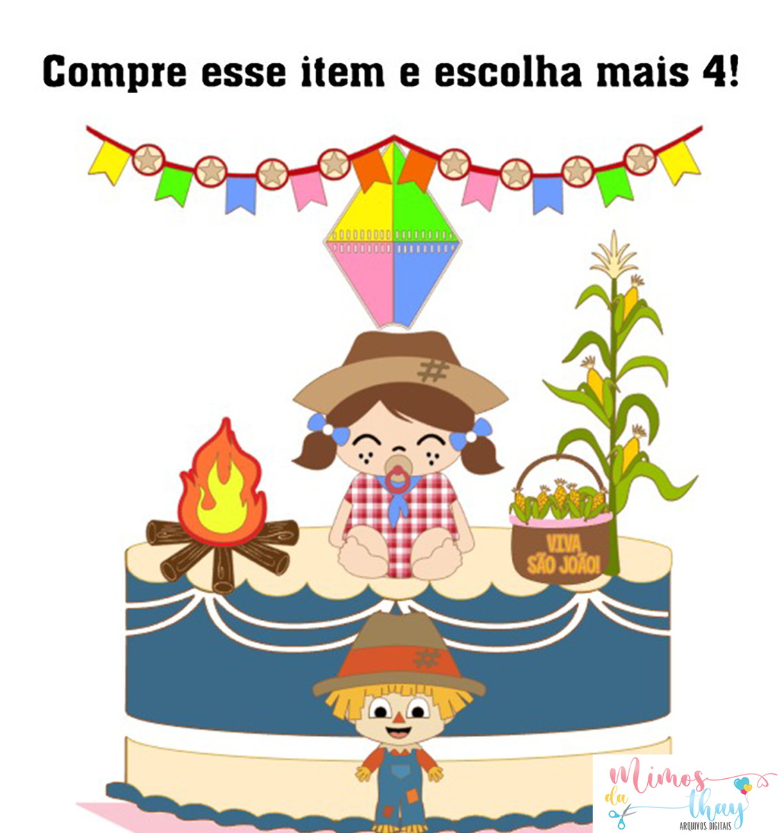 KIT C/ 5 ARQUIVO DE CORTE: TOPO DE BOLO ARRAIÁ MENINA 002