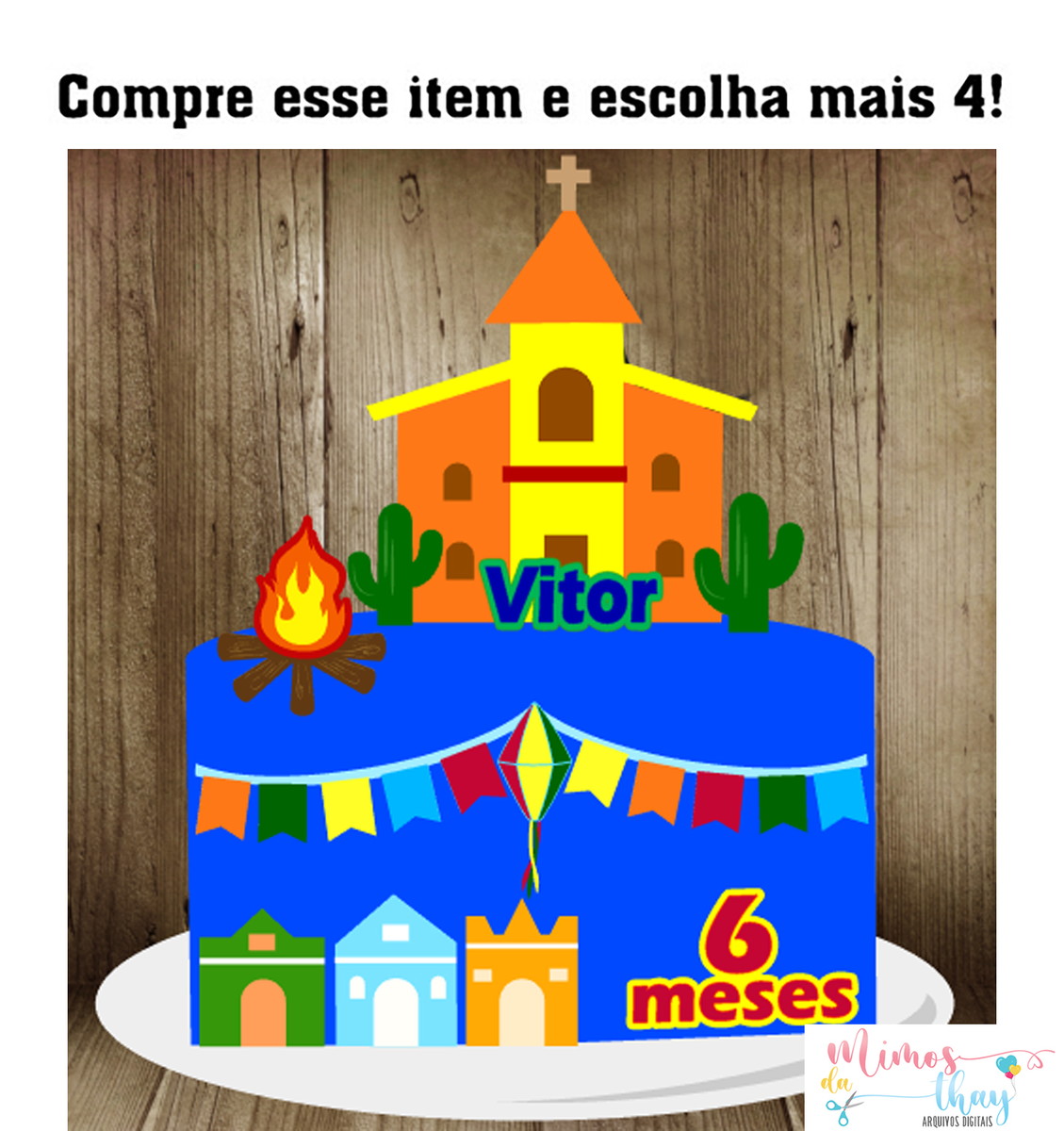 KIT C/ 5 ARQUIVO DE CORTE: TOPO DE BOLO ARRAIÁ CAPELA 004