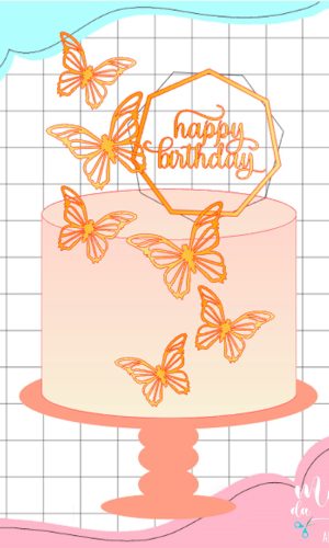 Arquivo de Corte: Topo D Bolo Happy Birthday + Borboleta 005