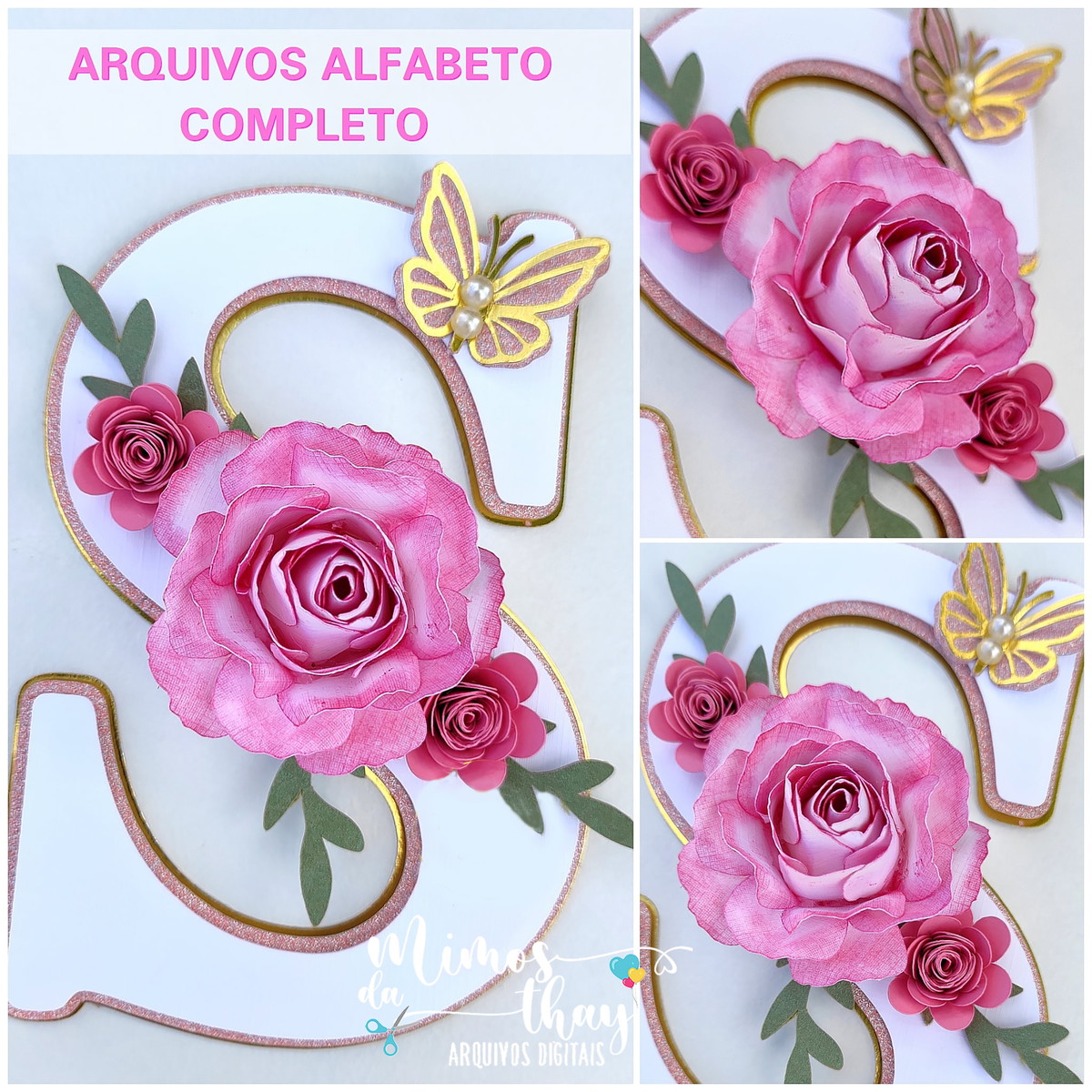 Arquivo de Corte: Topo de Bolo Alfabeto Floral Completo 002