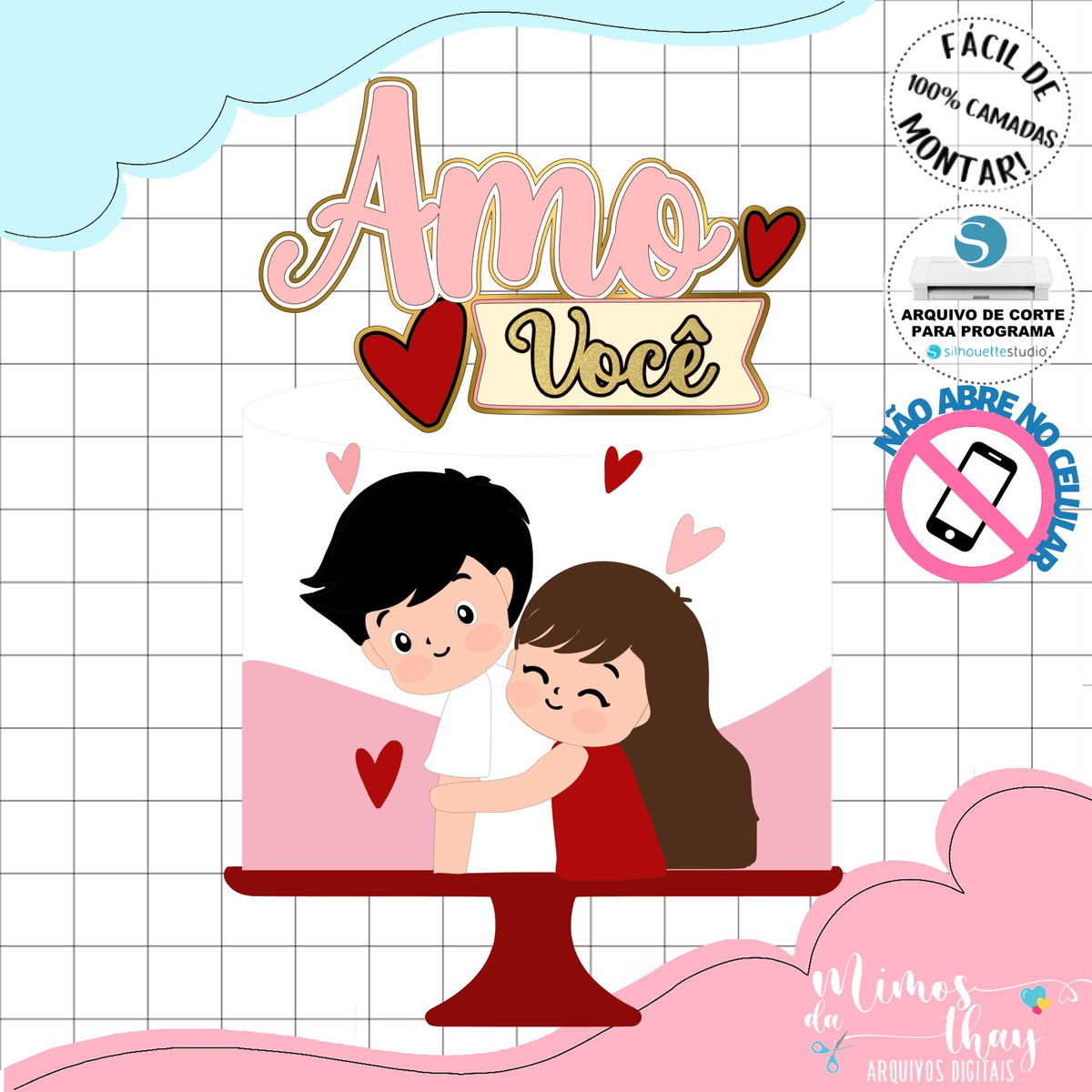 Arquivo de Corte: Topo de Bolo Amo Você Casal Namorados 055