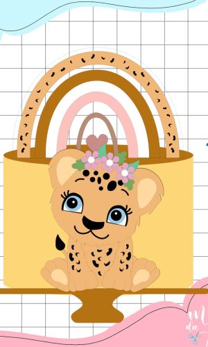 Arquivo de Corte: Topo de Bolo Arco Iris Boho e Oncinha 002