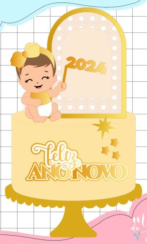 Arquivo de Corte: Topo de Bolo Baby Feliz Ano Novo 2024 070