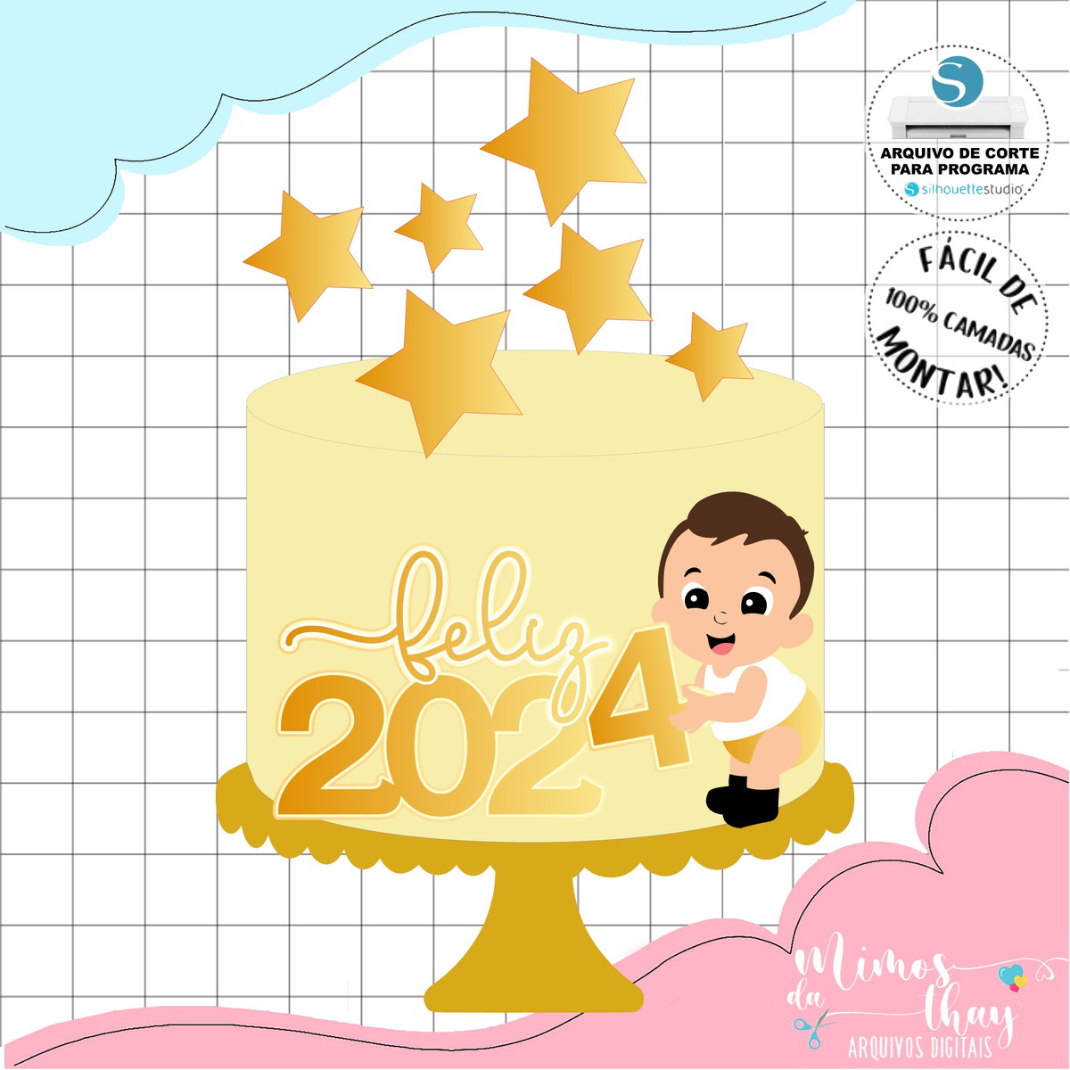 Arquivo de Corte: Topo de Bolo Baby Feliz Ano Novo 2024 071