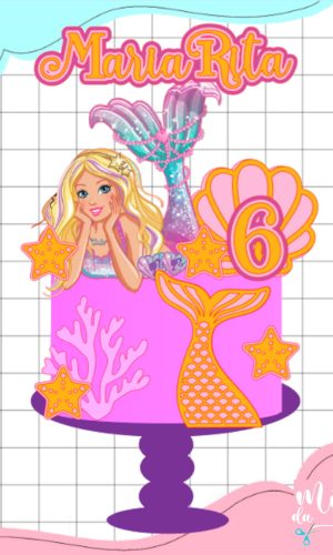 Arquivo de Corte: Topo de Bolo Barbie Sereia 016