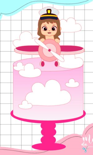 Arquivo de Corte: Topo de Bolo Bebê Menina Aviador 003