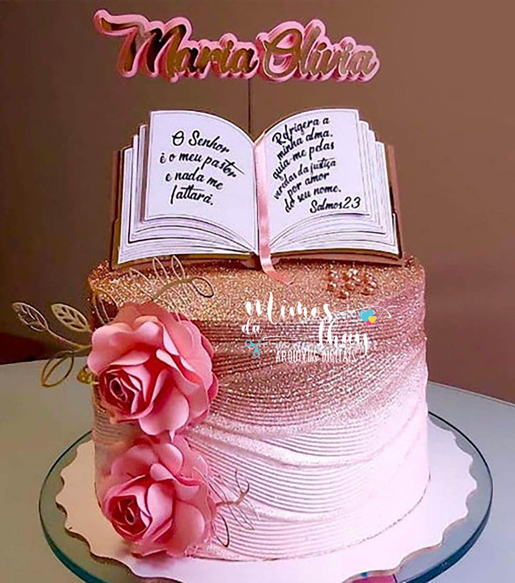 Arquivo de Corte: Topo de Bolo Biblia + Flores 3d 001