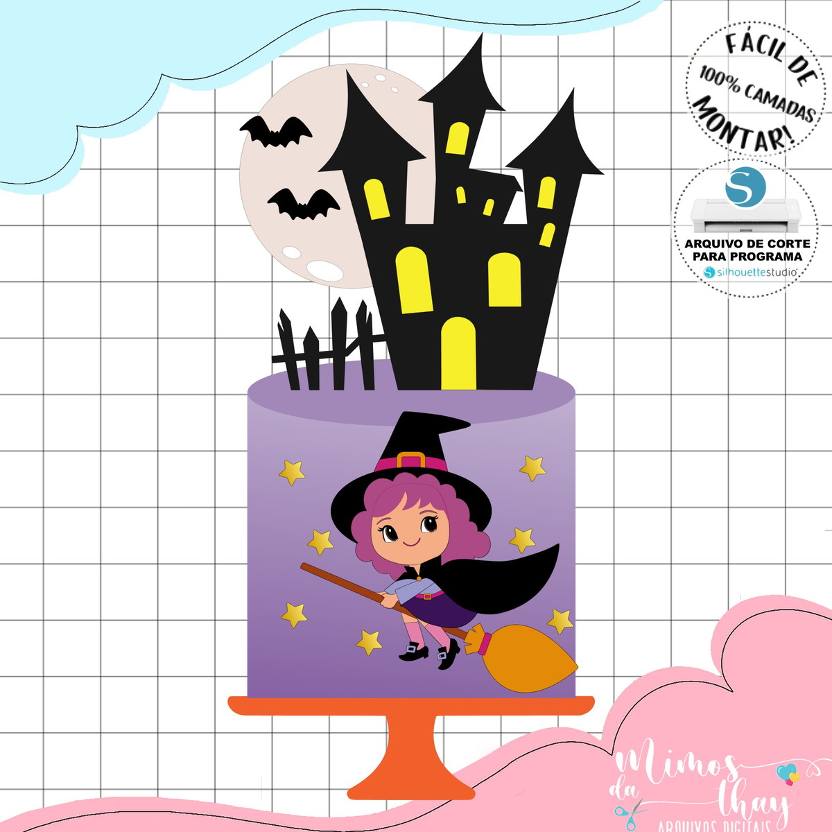 Arquivo de Corte: Topo de Bolo Bruxinha Halloween 031