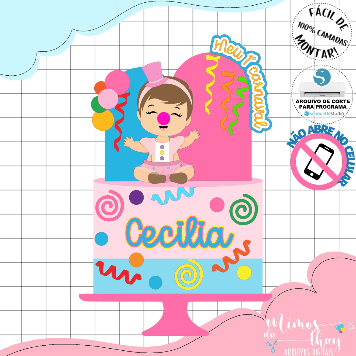 Arquivo de Corte Topo de Bolo Carnaval Palhacinha Baby 087