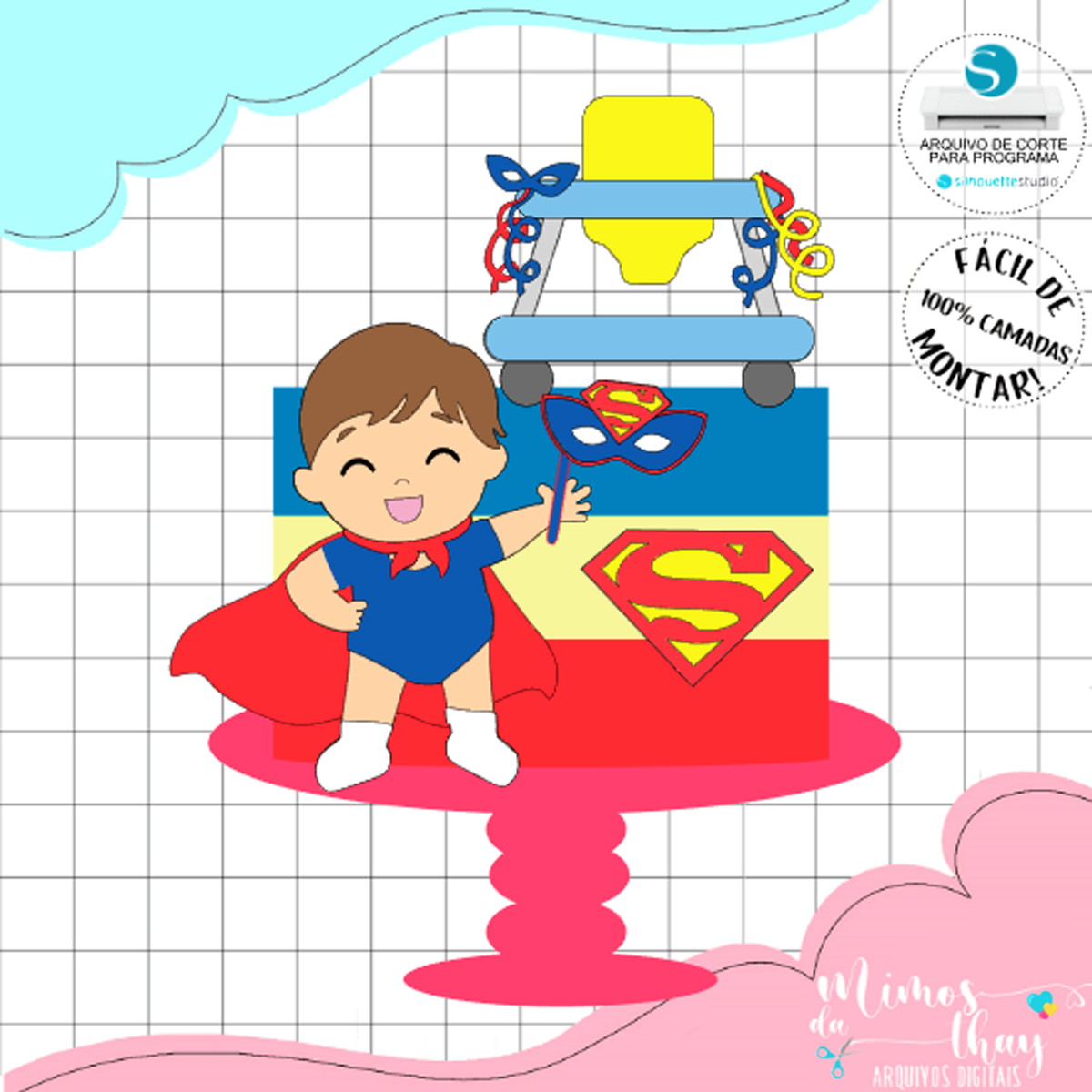 Arquivo de Corte: Topo de Bolo Carnaval Superman Baby 074