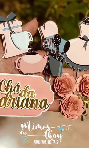Arquivo de Corte: Topo de Bolo Chá de Panela + Flores 002