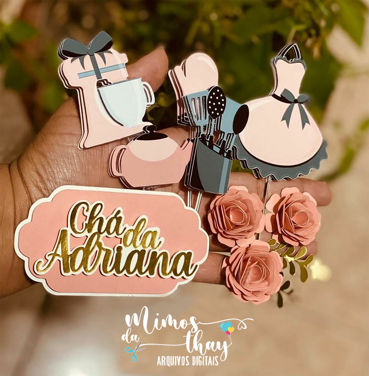 Arquivo de Corte: Topo de Bolo Chá de Panela + Flores 002