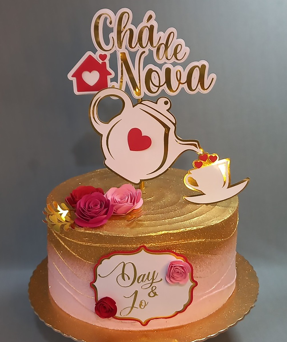 Arquivo de Corte: Topo de Bolo Chá de Panela + Flores 003