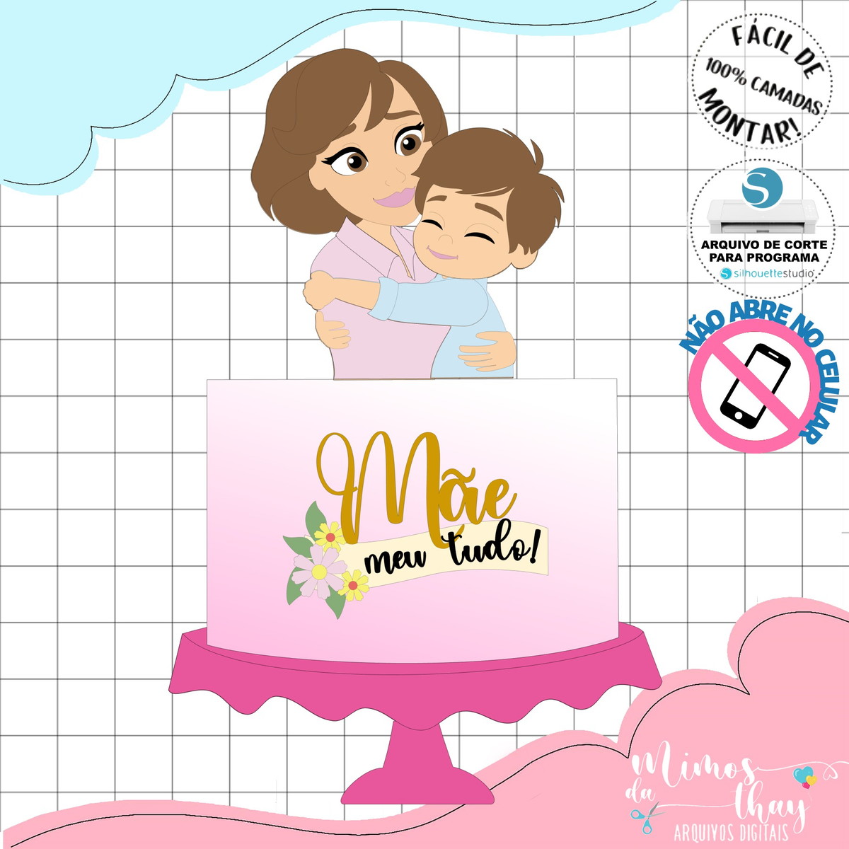 Arquivo de Corte Topo de Bolo Dia das Mães Abraço Menino 101