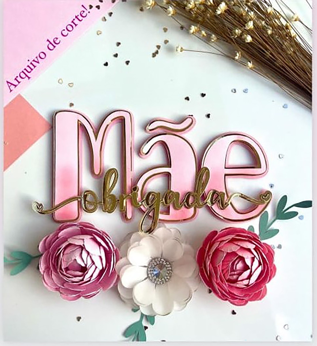 Arquivo de Corte: Topo de Bolo Dia das Mães + Flor 3d 080