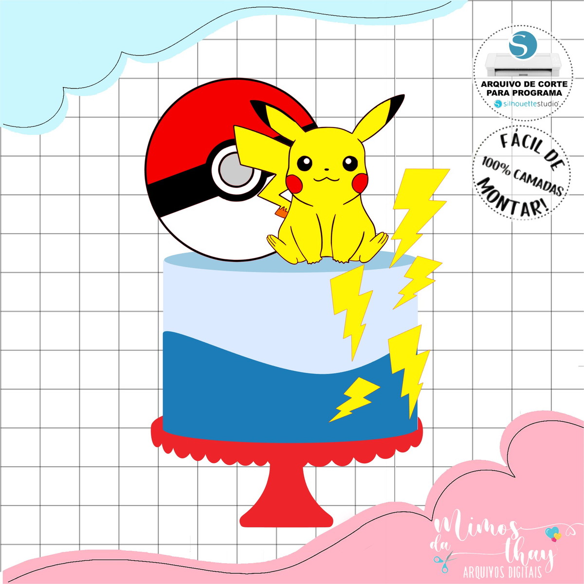 Arquivo de Corte: Topo de Bolo em Camadas Pokémom 006