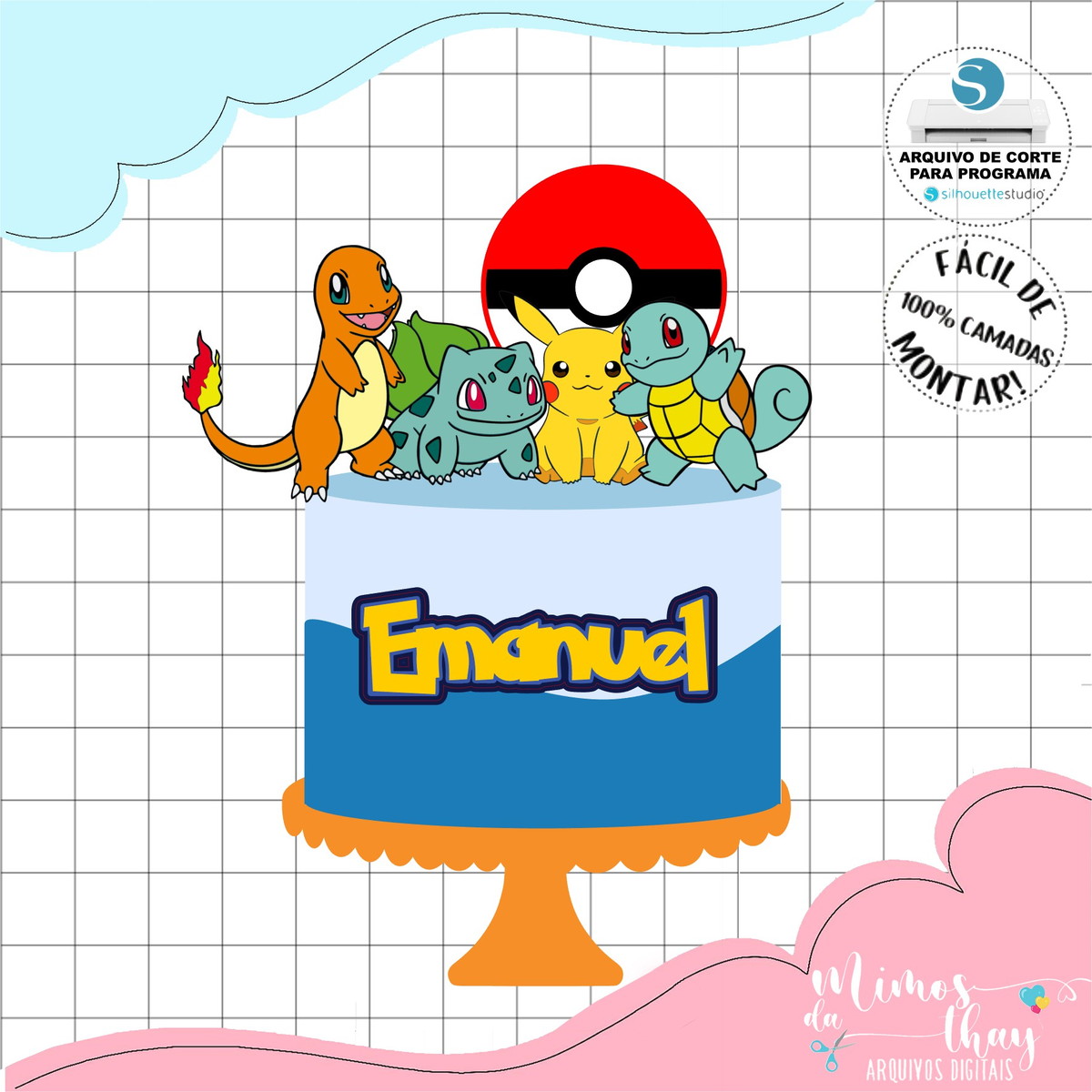 Arquivo de Corte: Topo de Bolo em Camadas Pokémom 007