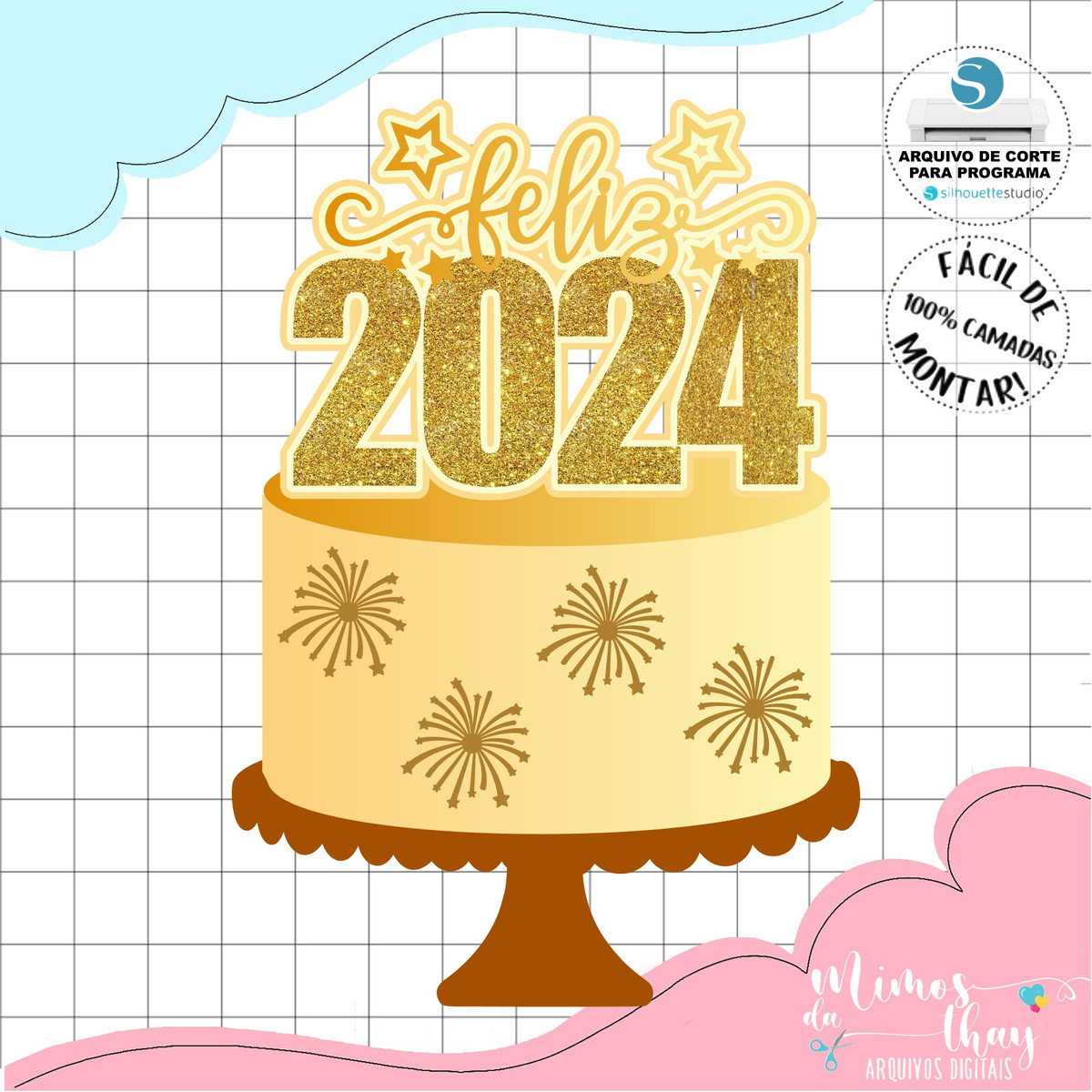 Arquivo de Corte: Topo de Bolo Feliz Ano Novo 2024 048