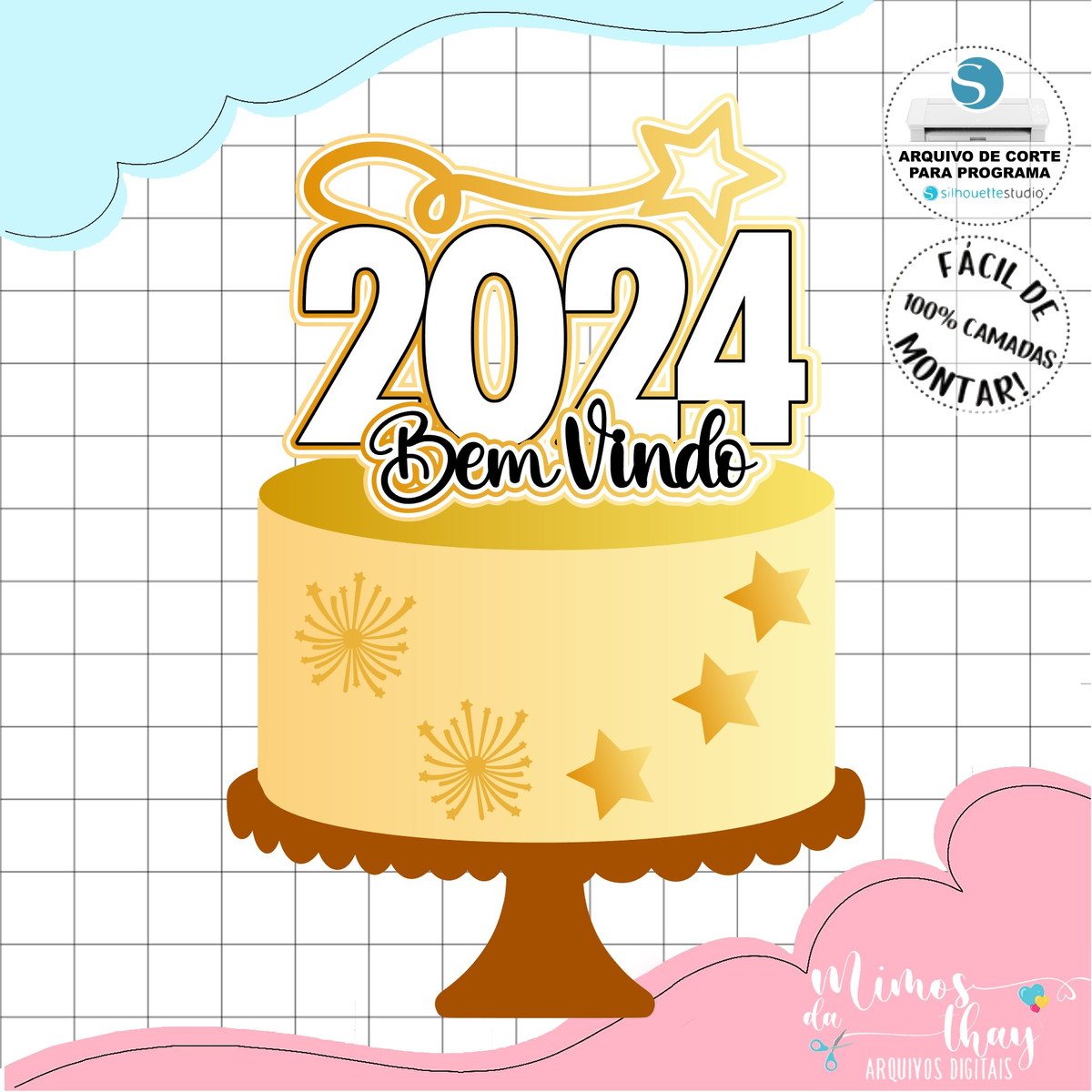 Arquivo de Corte: Topo de Bolo Feliz Ano Novo 2024 060