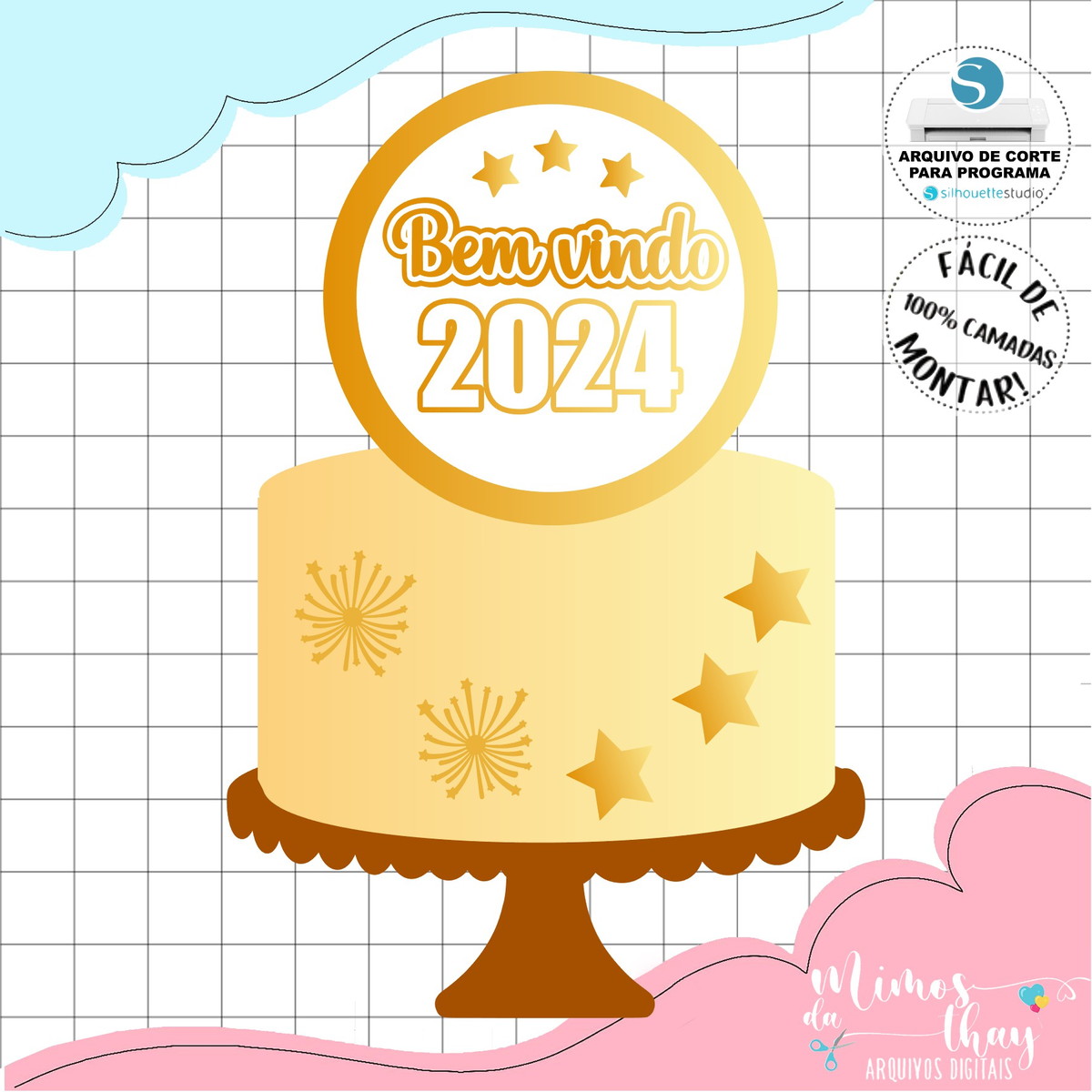 Arquivo de Corte: Topo de Bolo Feliz Ano Novo 2024 061