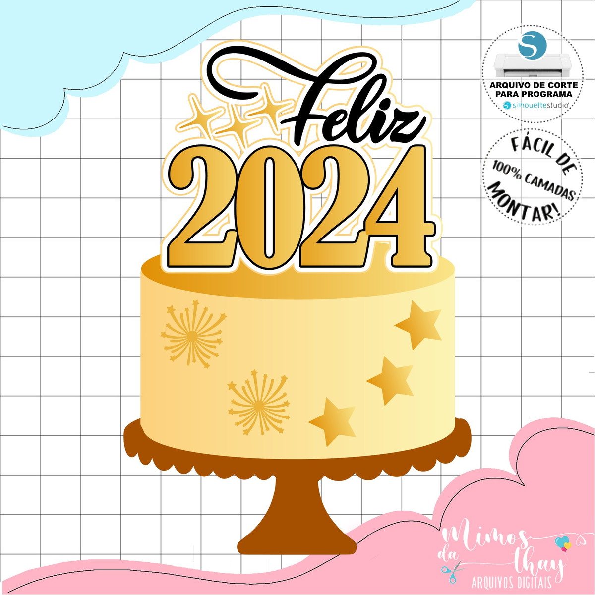 Arquivo de Corte: Topo de Bolo Feliz Ano Novo 2024 062