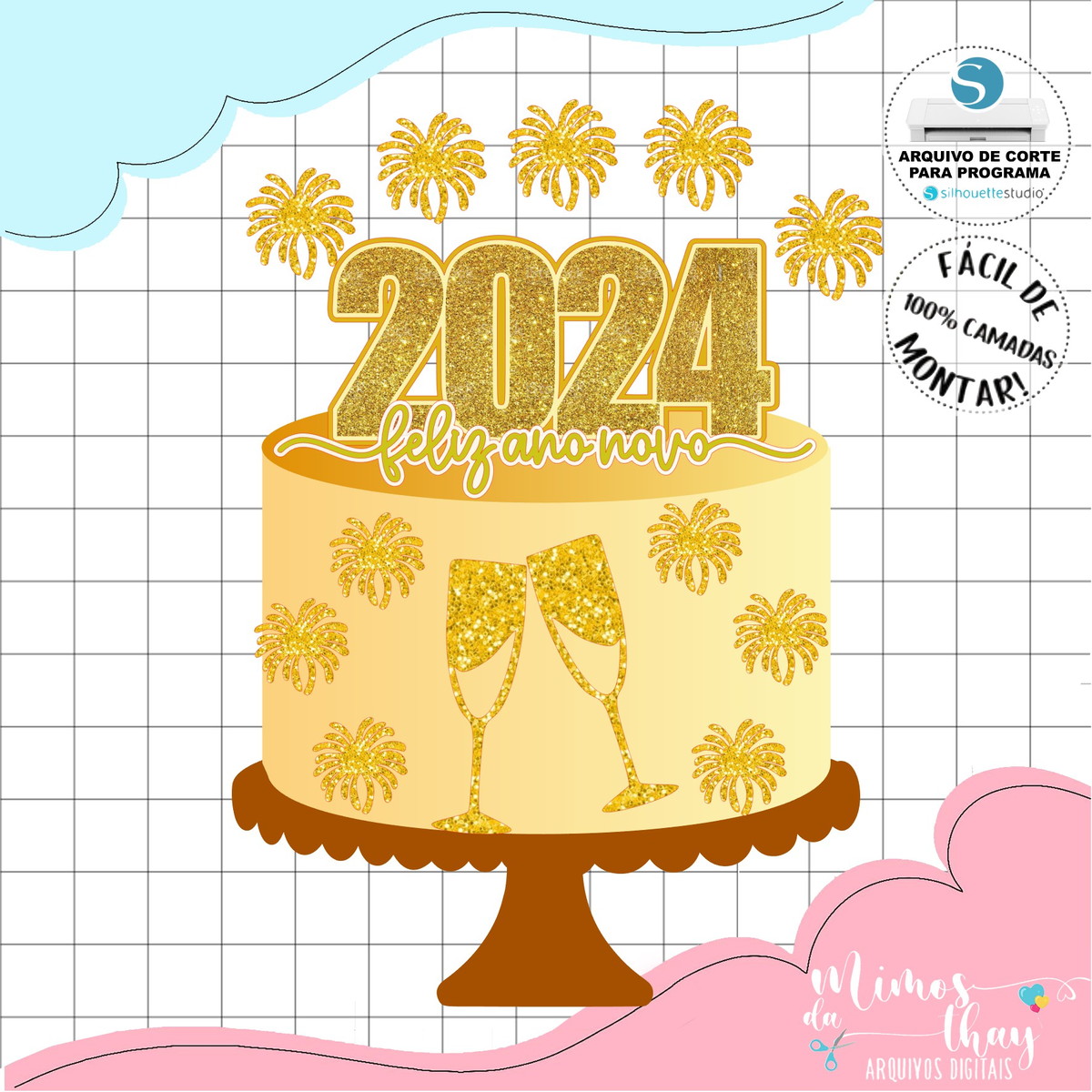 Arquivo de Corte: Topo de Bolo Feliz Ano Novo 2024 064