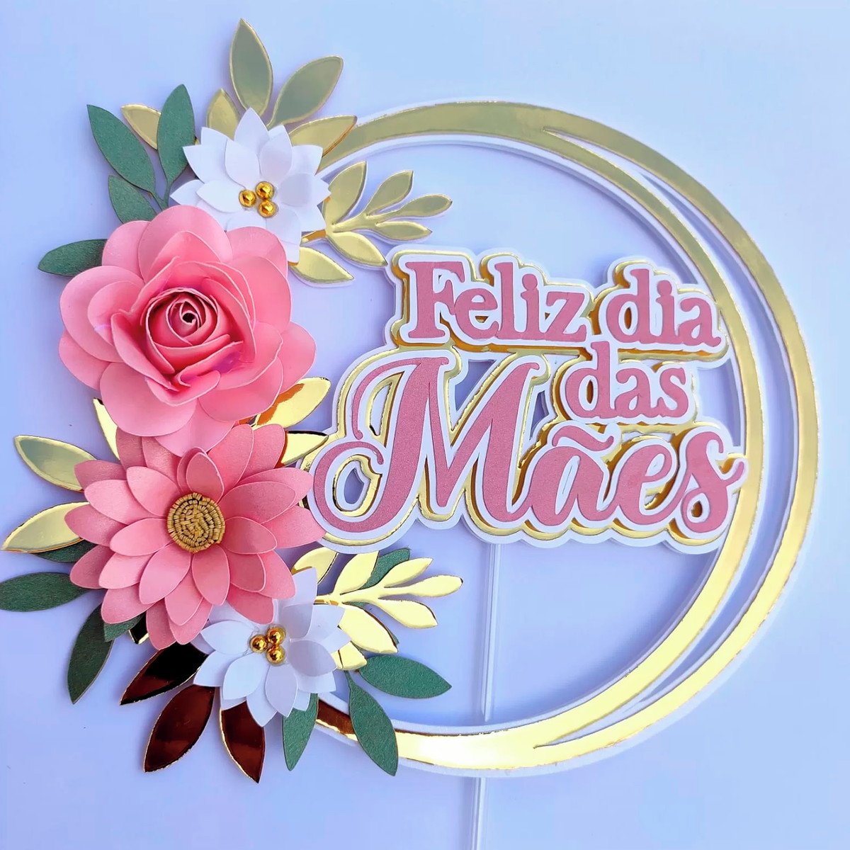 Arquivo de Corte Topo de Bolo Feliz Dia das Mães + Flor 086