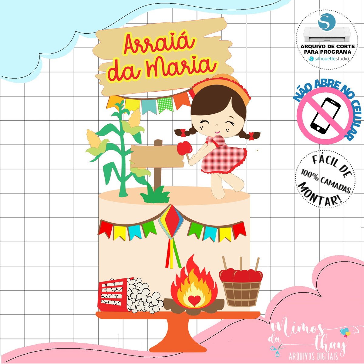 Arquivo de Corte Topo de Bolo Festa Junina Menina Arraiá 160 - Imagem 2