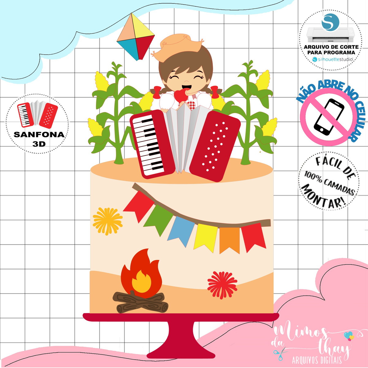 Arquivo de Corte Topo de Bolo Festa Junina Menina Arraiá 163 - Imagem 2