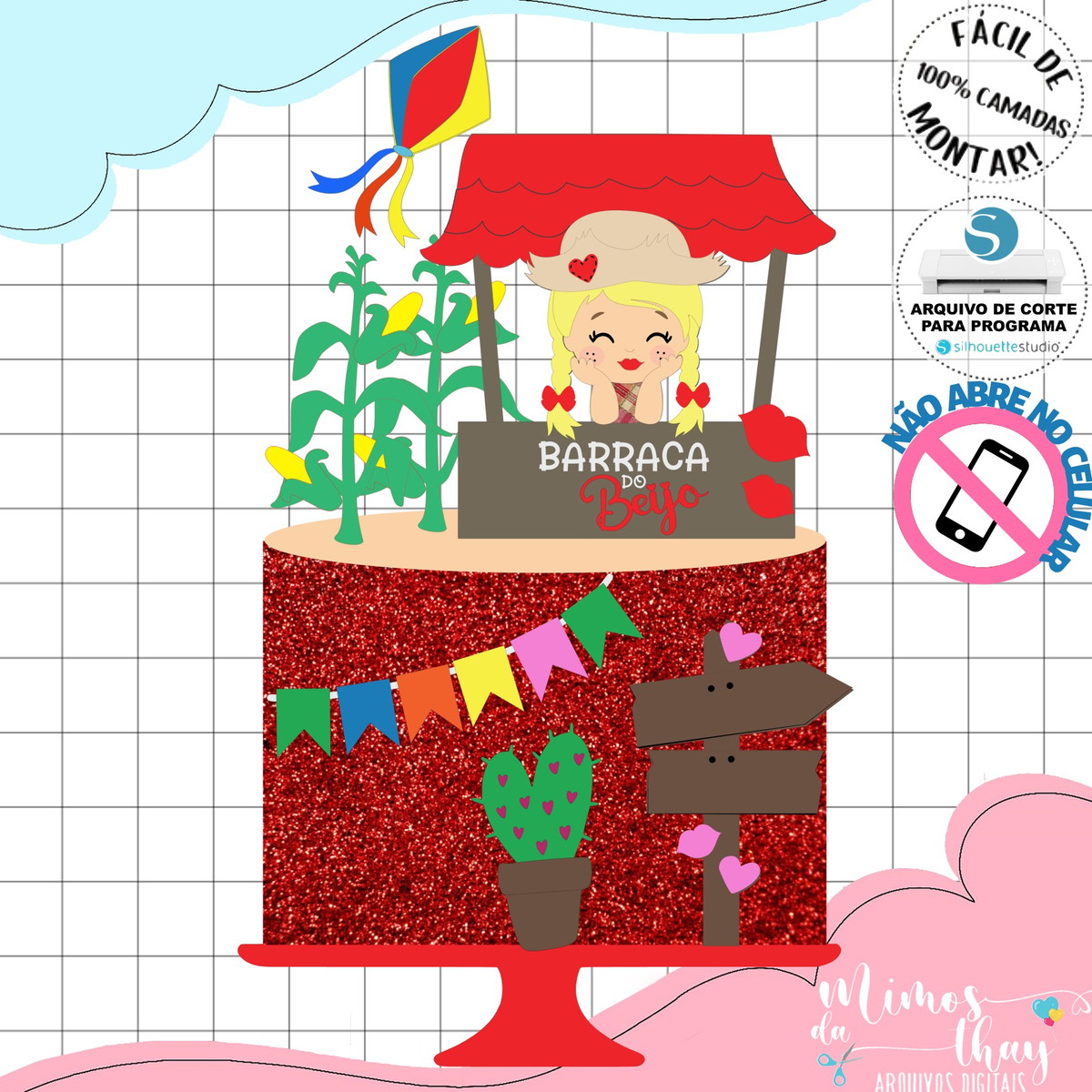 Arquivo de Corte Topo de Bolo Festa Junina Menina Arraiá 171 - Imagem 2
