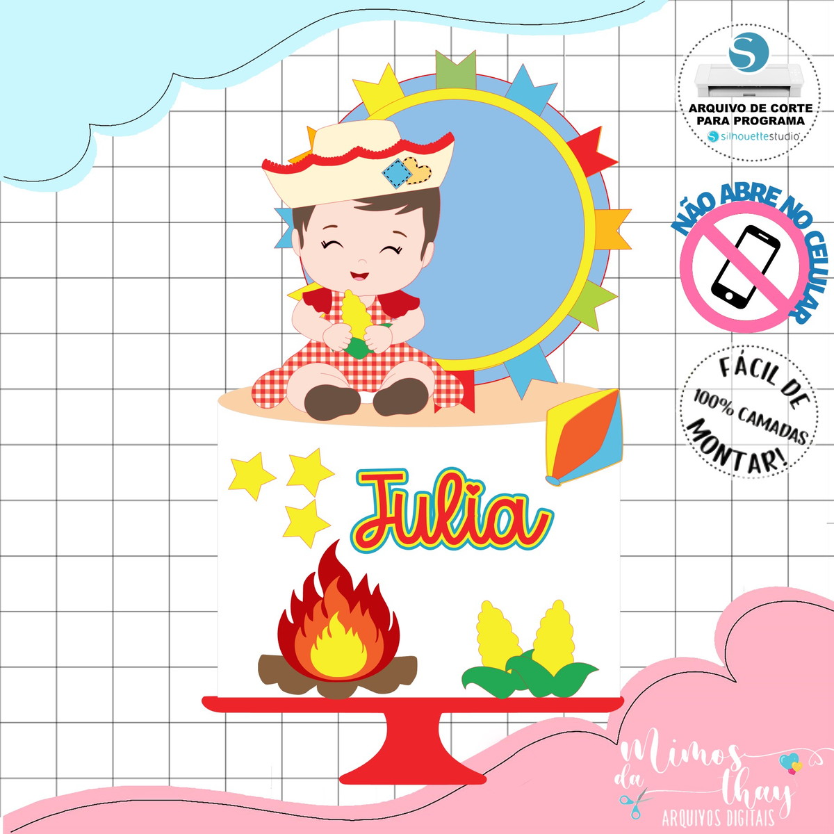 Arquivo de Corte Topo de Bolo Festa Junina Menina Arraiá 182 - Imagem 2