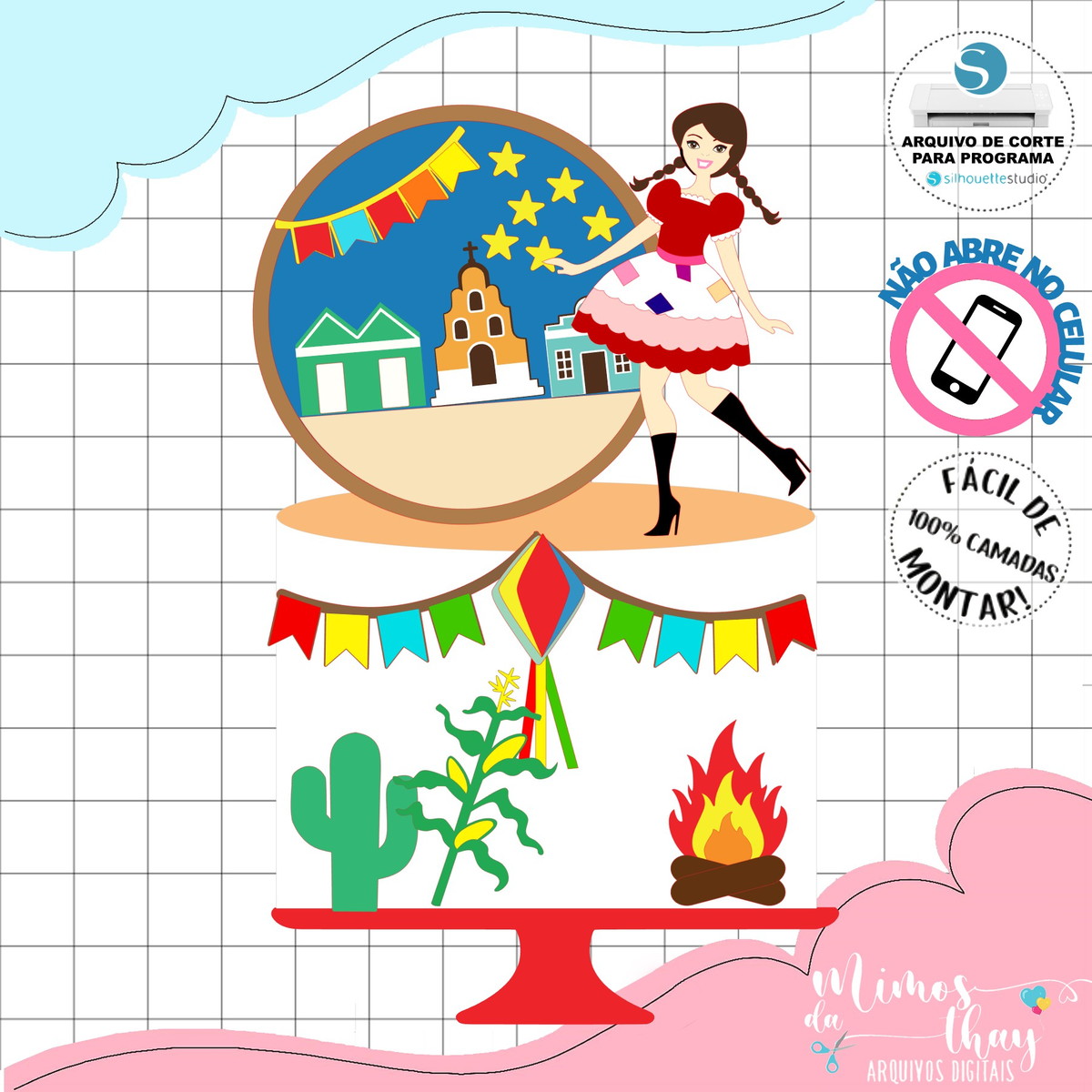 Arquivo de Corte Topo de Bolo Festa Junina Menina Arraiá 184
