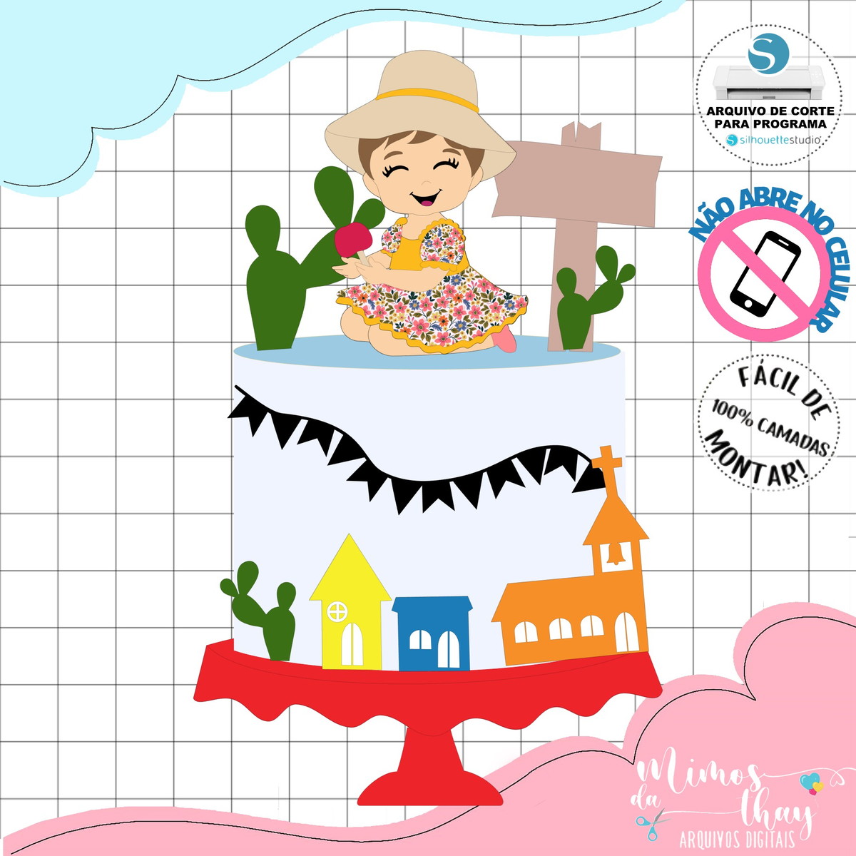 Arquivo de Corte Topo de Bolo Festa Junina Menina Arraiá 204