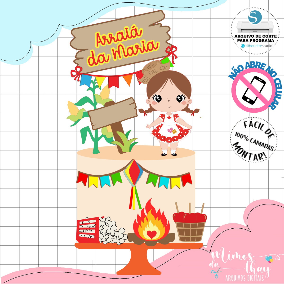 Arquivo de Corte Topo de Bolo Festa Junina Menina Arraiá 215 - Imagem 2