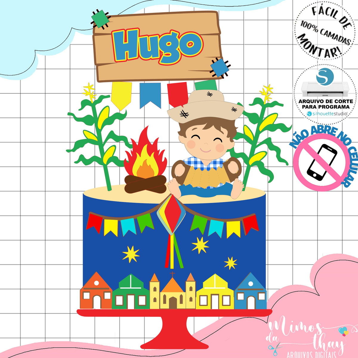 Arquivo de Corte Topo de Bolo Festa Junina Menino Arraiá 165 - Imagem 2