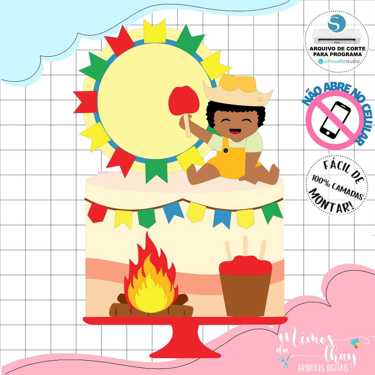 Arquivo de Corte Topo de Bolo Festa Junina Menino Arraiá 174