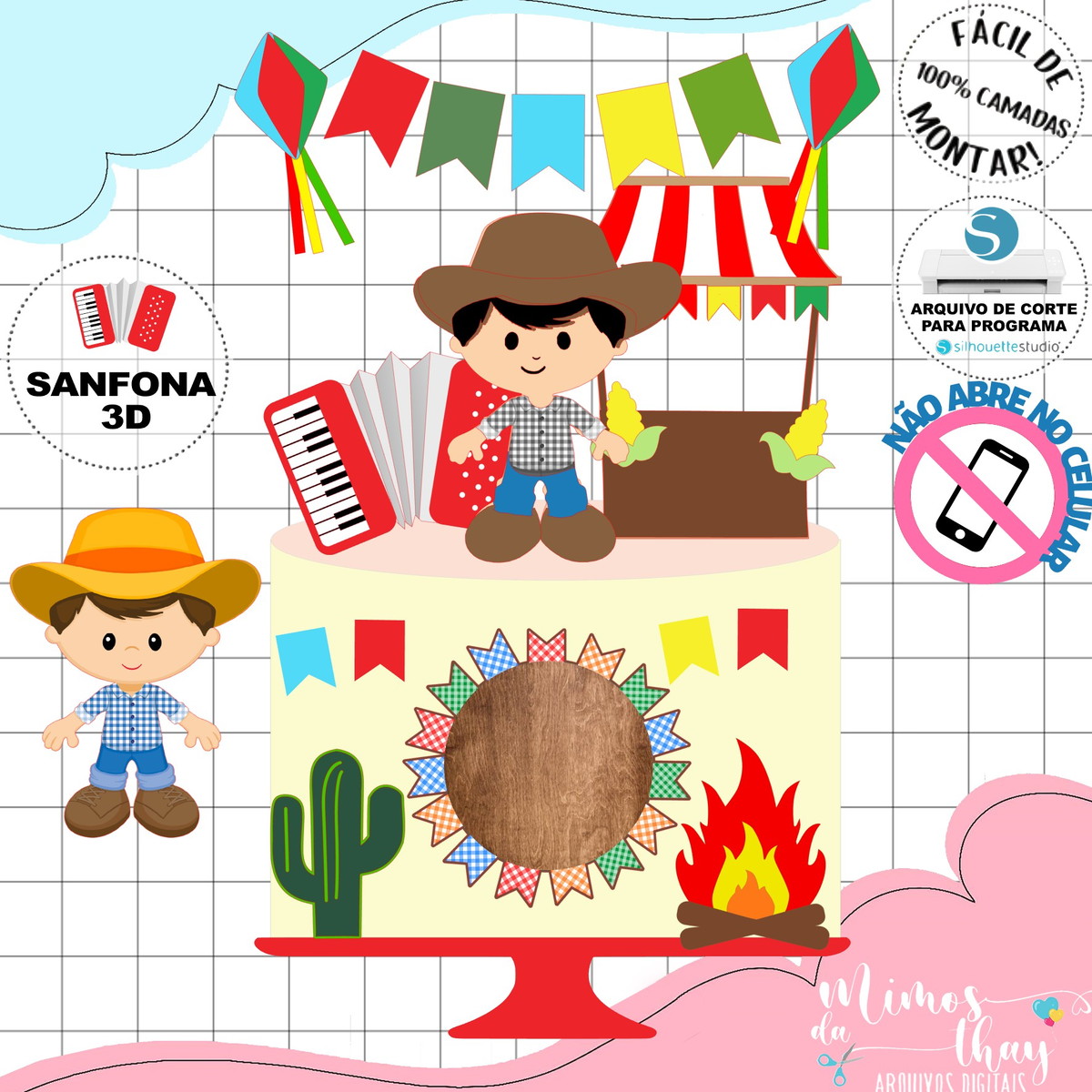 Arquivo de Corte Topo de Bolo Festa Junina Menino Arraiá 192